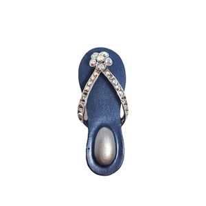Lady Remington Flip Flop Brooch Pin AB Rhinestones Blue Silver Tone FLAW